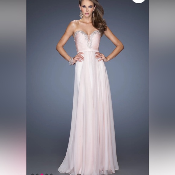 La Femme Blush Designer Pleated Chiffon Jeweled Embellished Prom Dress 20027 6 - Picture 1 of 16